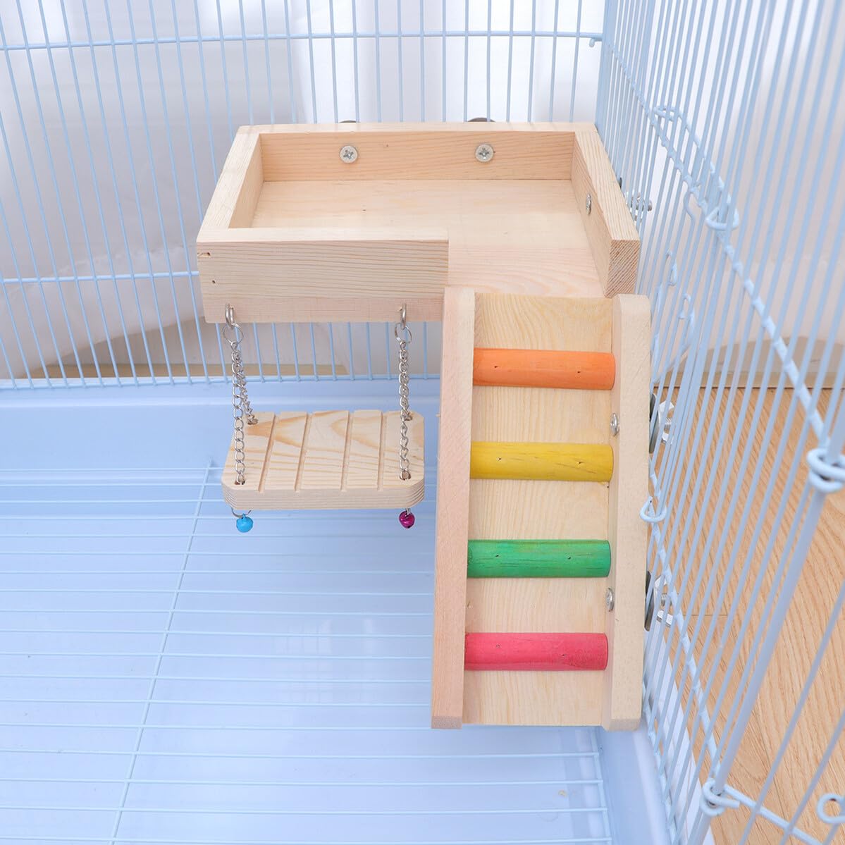 Perroquet et Hamster avec Balancoire Échelle et Grenier Accessoire Amusant pour Oiseaux et Petits Animaux de Exercice Exploration