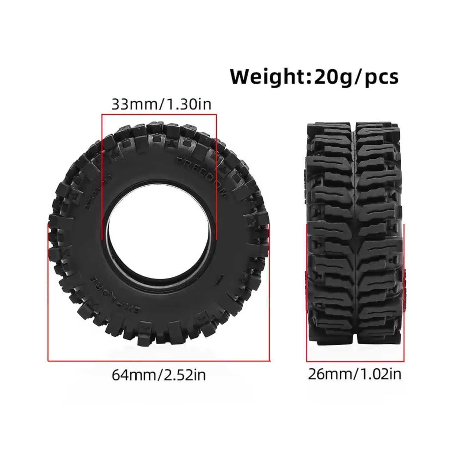 RC Coche NeumáTico Piezas para TRX4M para SCX24 AX24 para FCX24 1/18 1/24 4 Piezas Neumáticos Goma Blanda 64 Mm Y 1,3" para Alto Agarre Coches RC Todoterreno Accesorios Repuestos