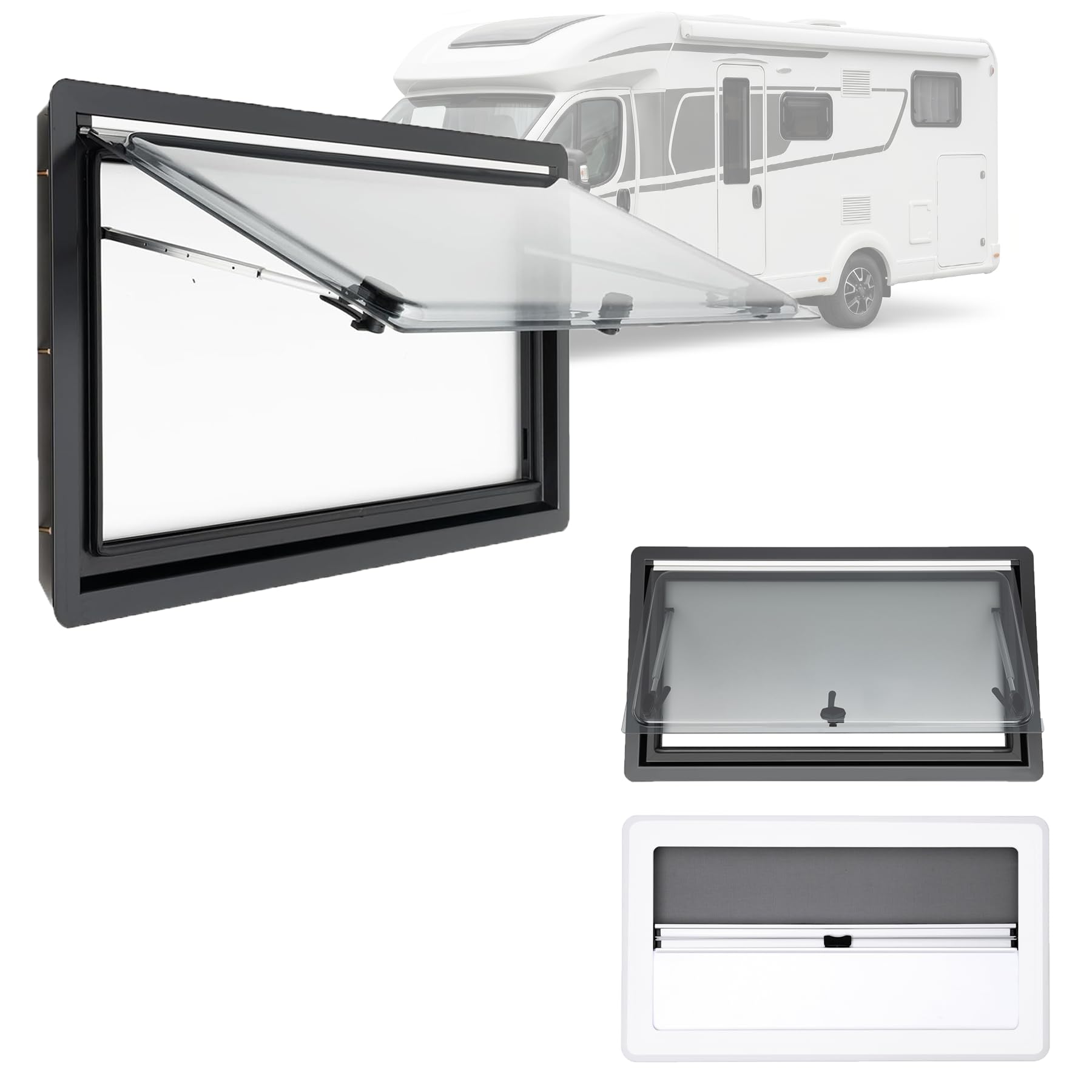 900x500mm Wohnmobilfenster, 70° Ausstellfenster, Camper Wohnwagen mit Fliegengitte, Doppel Acrylglas Fenster, Wohnmobil Fenster Seitenfenster, für Wohnwagen Kastenwagen Van Camper Bus