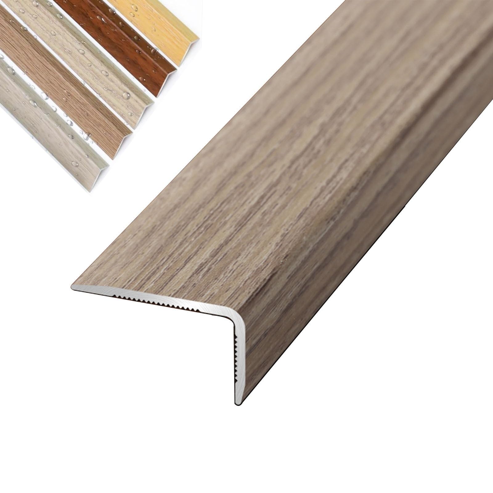 Floor Transition Strip Aluminum Stair Edge Nosing with Wood Grain，90cm L Shaped Doorway Trim, Grain Corner Wall Protector for Cabinet/Baseboard/Threshold(Light Maca,W2CM)