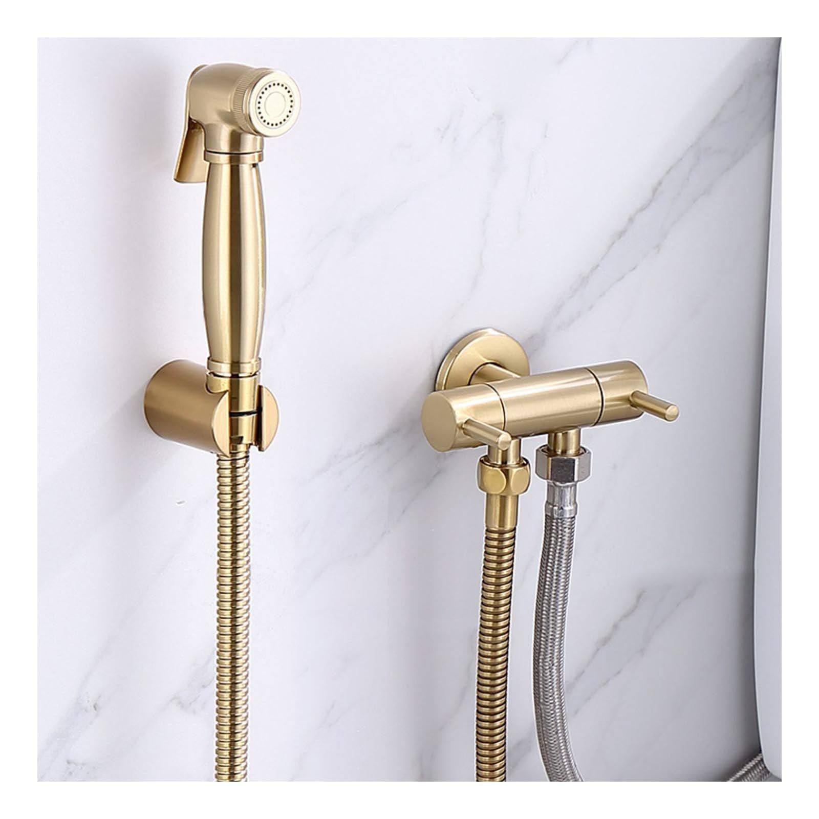 Ducha bidet para WC en oro cepillado de latón con control dual y manguera de 1,5m 1