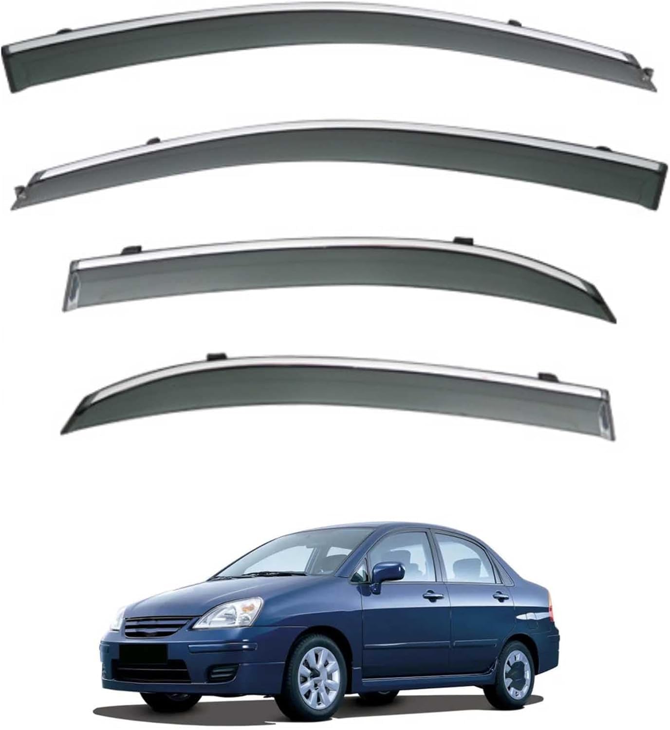 Acwyahso Rain Guards Wind Deflectors for Suzuki Liana A6 Sedan MK1 2005–2019, 4Pcs Vent Visors, Allows Fresh Air & Keeps Rain Out, No-Drill Install