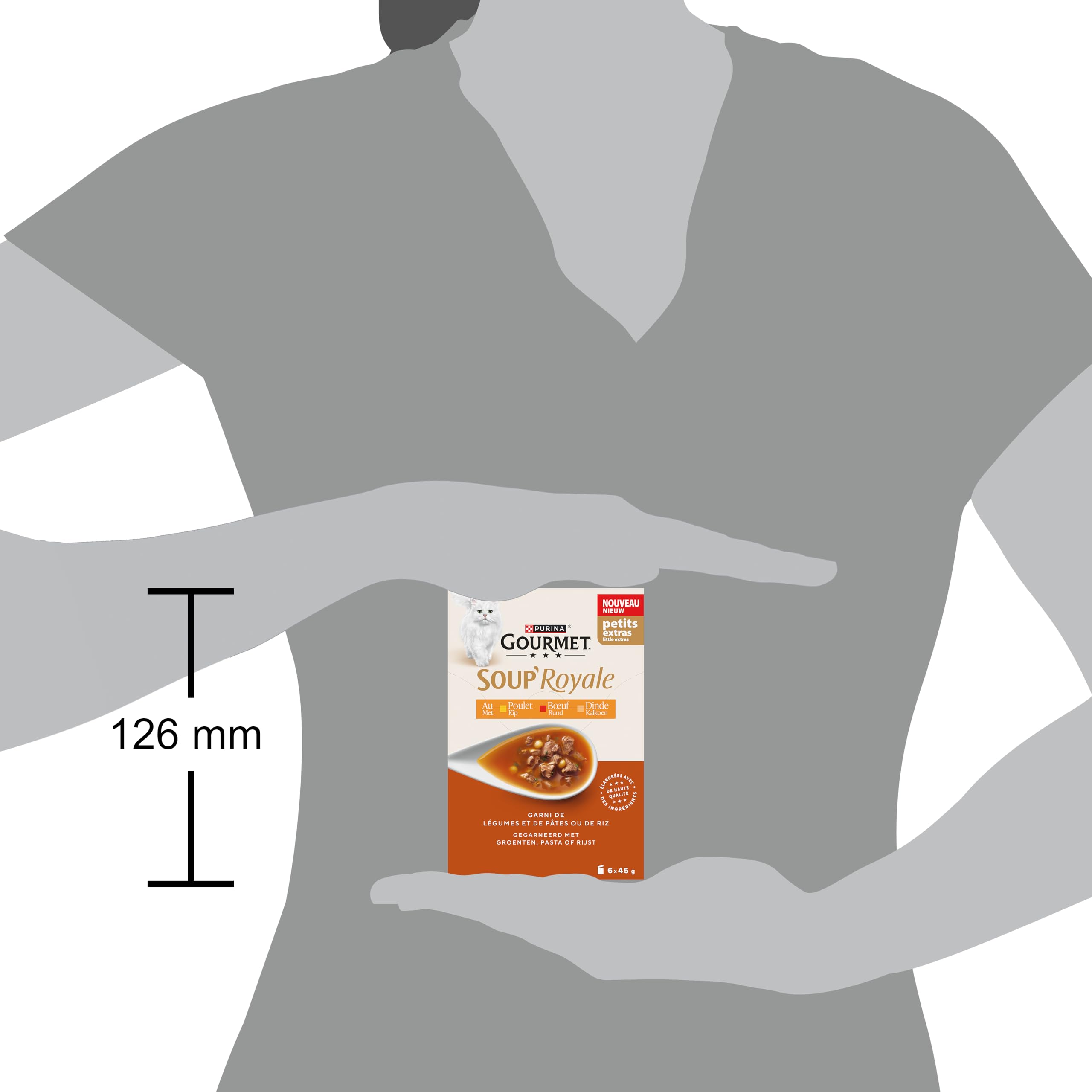 GOURMET | Soup Royale | Soupe Exquise à la Viande | Aliment Complémentaire Humide pour Chat Adulte| Elaboré avec des ingrédients de Haute Qualité | Poulet, Dinde, Bœuf | Sachets Fraîcheur | 6 x 45g