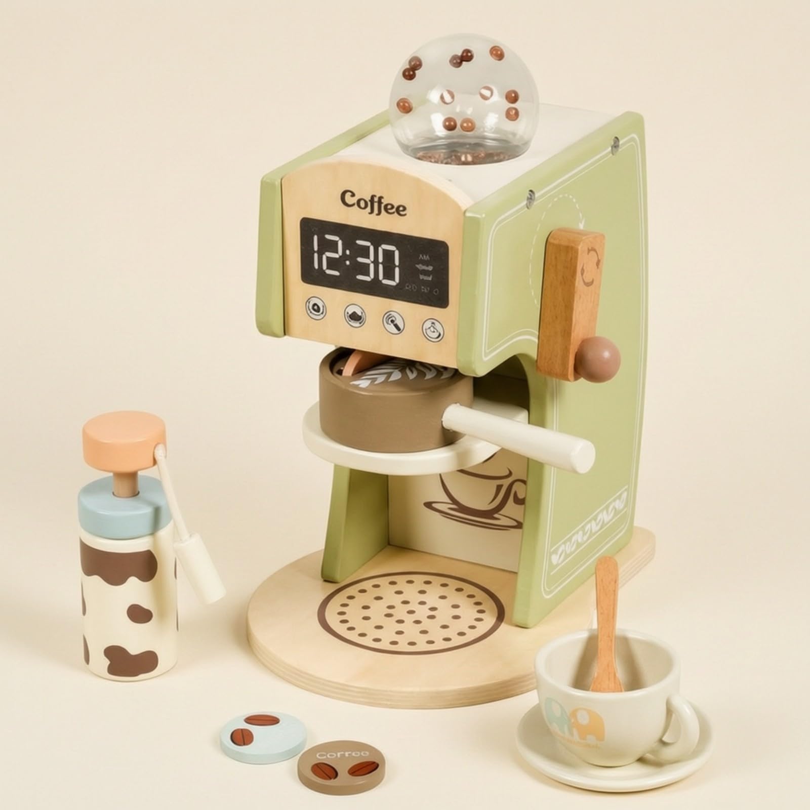 Harilla Macchinetta del caffè in Legno con Accessori Creativo Macchina del caffè Giocattolo Durevole Set da Caffettiere Giocattolo per Gioco di Ruolo