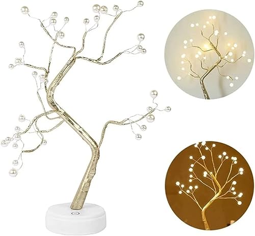 KENANLAN Lámpara LED de árbol de bonsái de escritorio 36 LED de perla estilo nórdico lámpara de bonsái lámpara artificial de árbol de hadas para