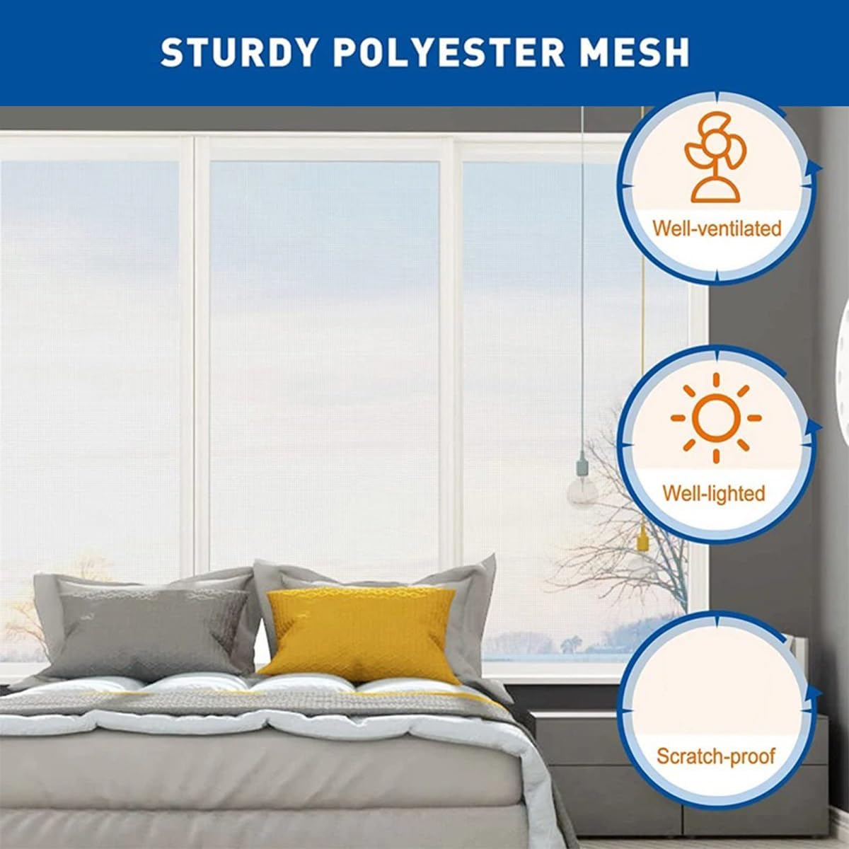 White Mosquito Nets for Window, Adjustable Easy to Install Mosquito Screen, Breathable Fiberglass Fly Screen - 120x140cm