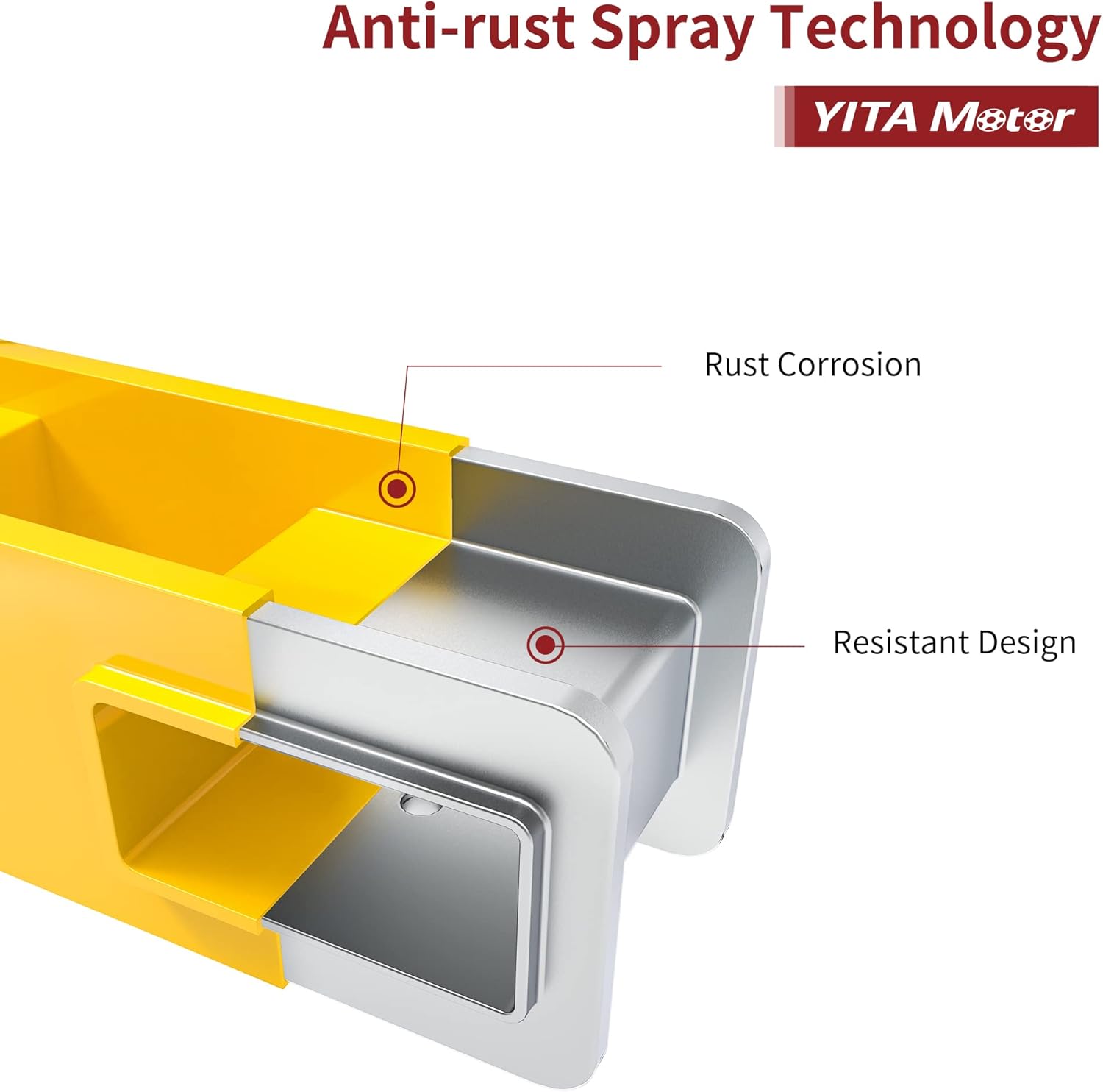 keratan rentas view highlighting the anti-rust spray technology and resistant design of the forklift hook's material layers.
