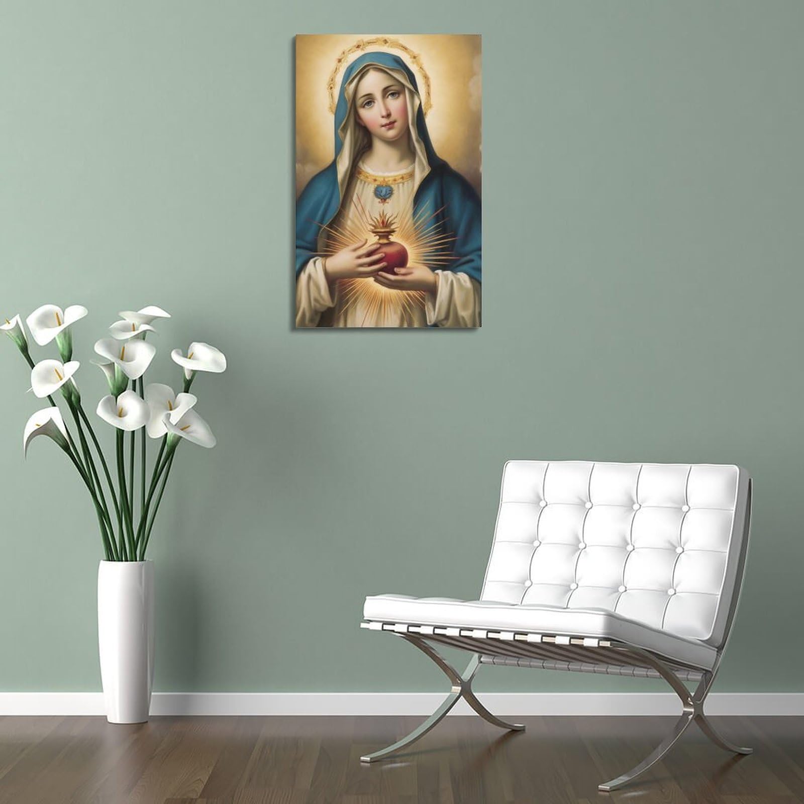 Poster Déco Vierge Marie - Cœur, Art Mural Religieux - Taille Au Choix, Home Interiors