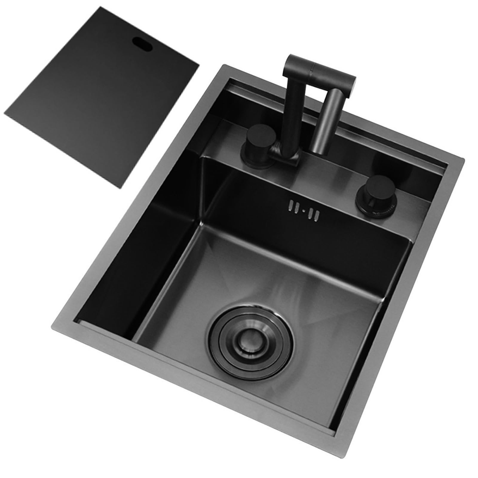 WIQUYBML Stainless Steel Countertop Hidden Sink with Cover, Folding Faucet, Mini Single Bowl Bar Sink, Compact Siphon Drain Design for Small Spaces RV,Apartment,Kitchen(Black Steel,39 * 43 23cm)