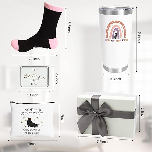 Miniatura 5 de UAREHIBY Regalos para mamá de gato para mujer, vaso de vino de 20 onzas regalo para amantes de los gatos, regalo de mujer loca con bolsa de