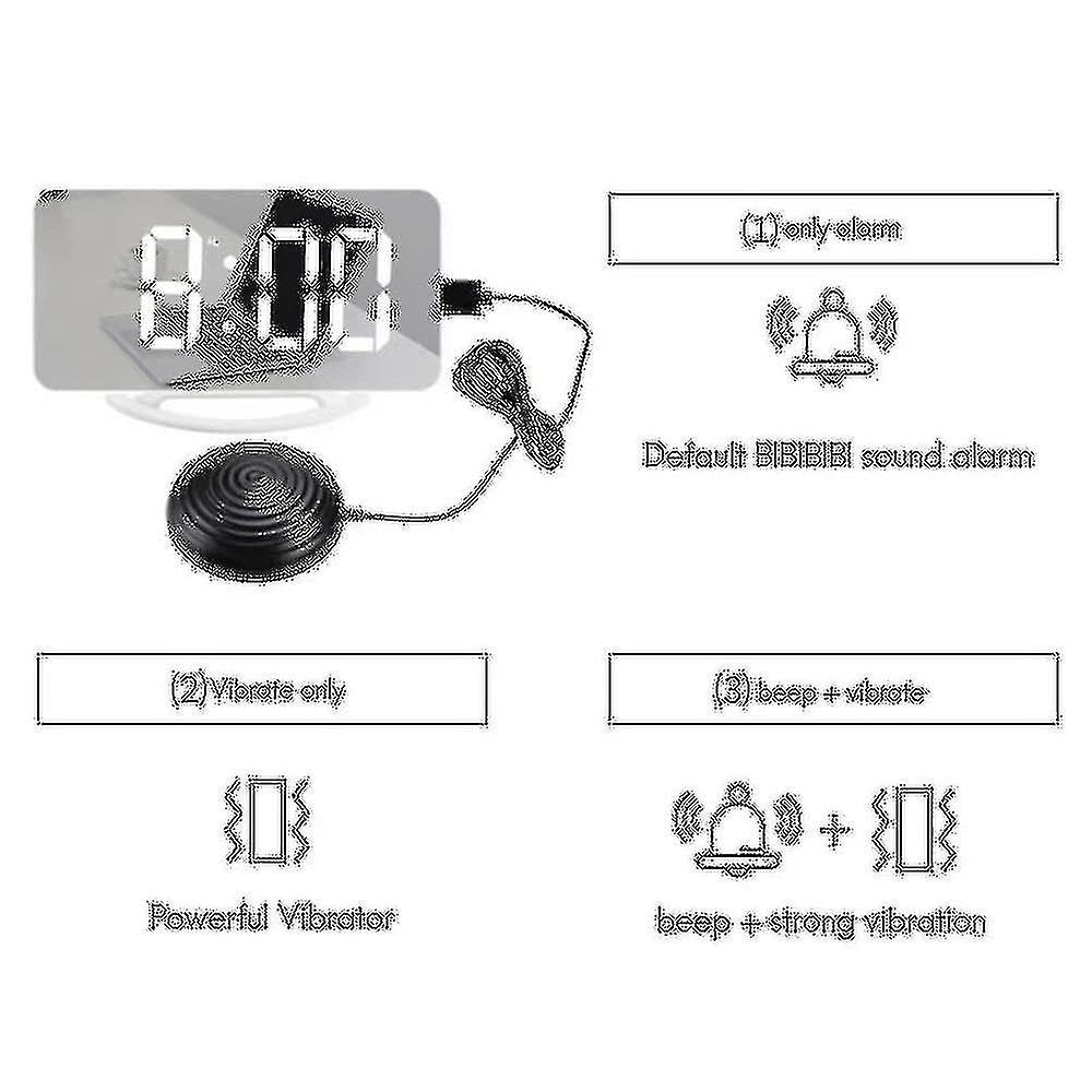 Reloj despertador vibratorio fuerte para adultos sordos durmientes pesados, reloj digital con espejo con agitador de cama F