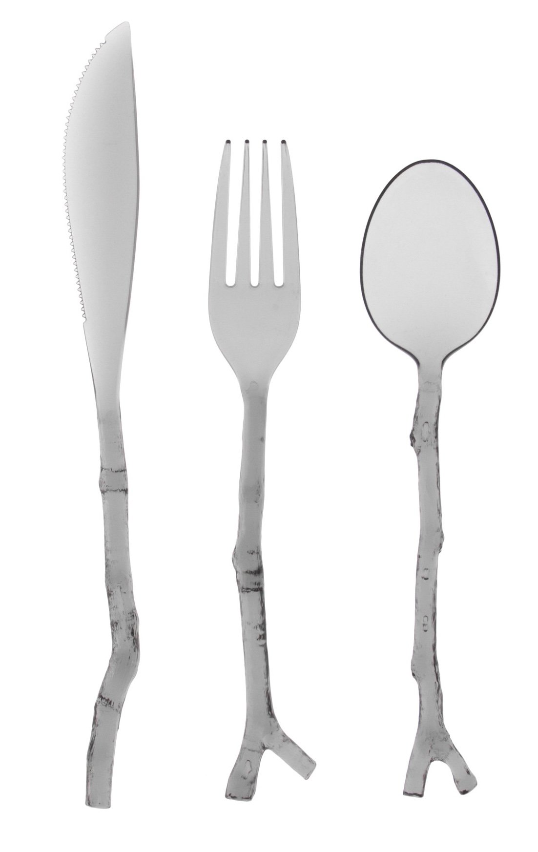 Madhouse by Michael Aram 12 Count Translucent Assorted Twig Design Cutlery, Gray