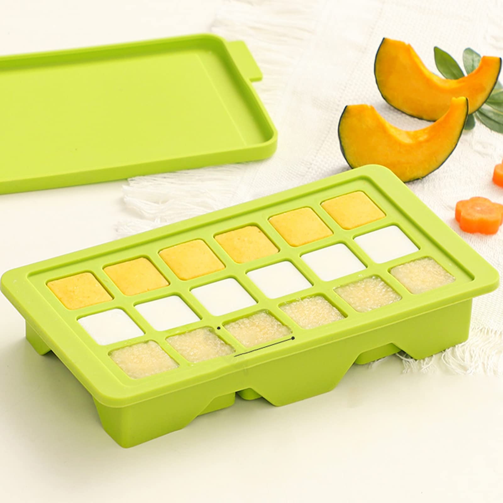 Silikon-Eiswürfelform mit Deckel, leicht abnehmbare kleine Würfel-Gefrierform für Cocktails und Säfte (grün)