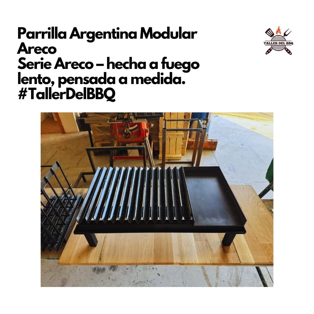 Griglia modulare in stile argentino #WorkshopDelBBQ – 3 griglie a V + piastra liscia + legno + vassoio raccogli grasso design modulare artigianale per veri amanti dell'arrosto.