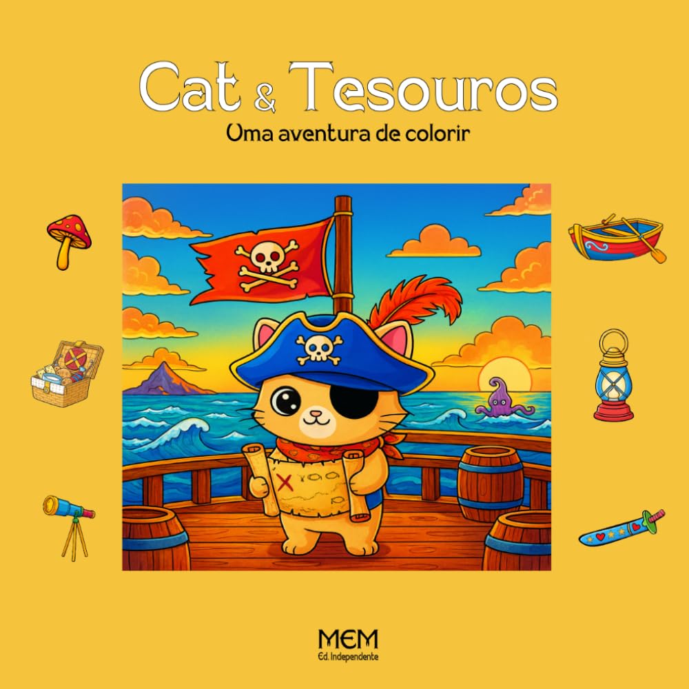 Cat e Tesouros: Uma aventura de colorir