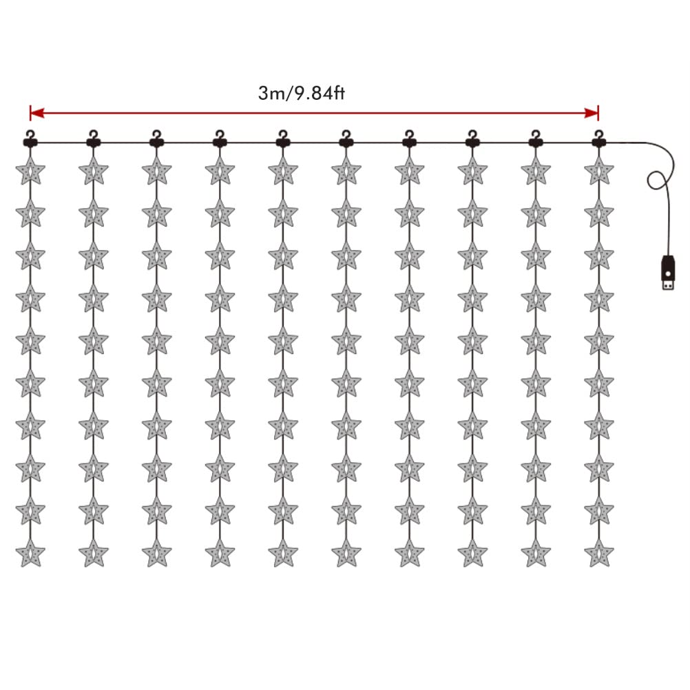 Luci per tende a stella, 100 LED Luci per finestre di Natale Luci a stella alimentate a batteria con 8 modalità Luci a stella a LED impermeabili per la festa di matrimonio di Natale del giardino