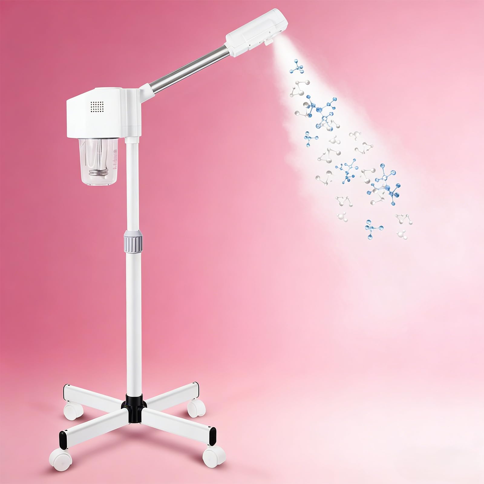 Professional Facial Steamer, Hot Mist Spray, Vaporizador Facial Steamer for Esthetician, Height Adjustable, SPA at Home, White