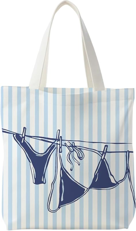 Striped Canvas Bag, Floral Tote Bag for women, Reusable Grocery Shopping Bags