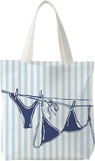Striped Canvas Bag, Floral Tote Bag for women, Reusable Grocery Shopping Bags