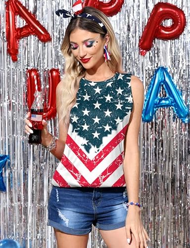 Spadehill July 4Th Women Summer Patriotic Tank Tops Casual Patriotic Loose Sleeveless Tunic American Flag L #TOP3