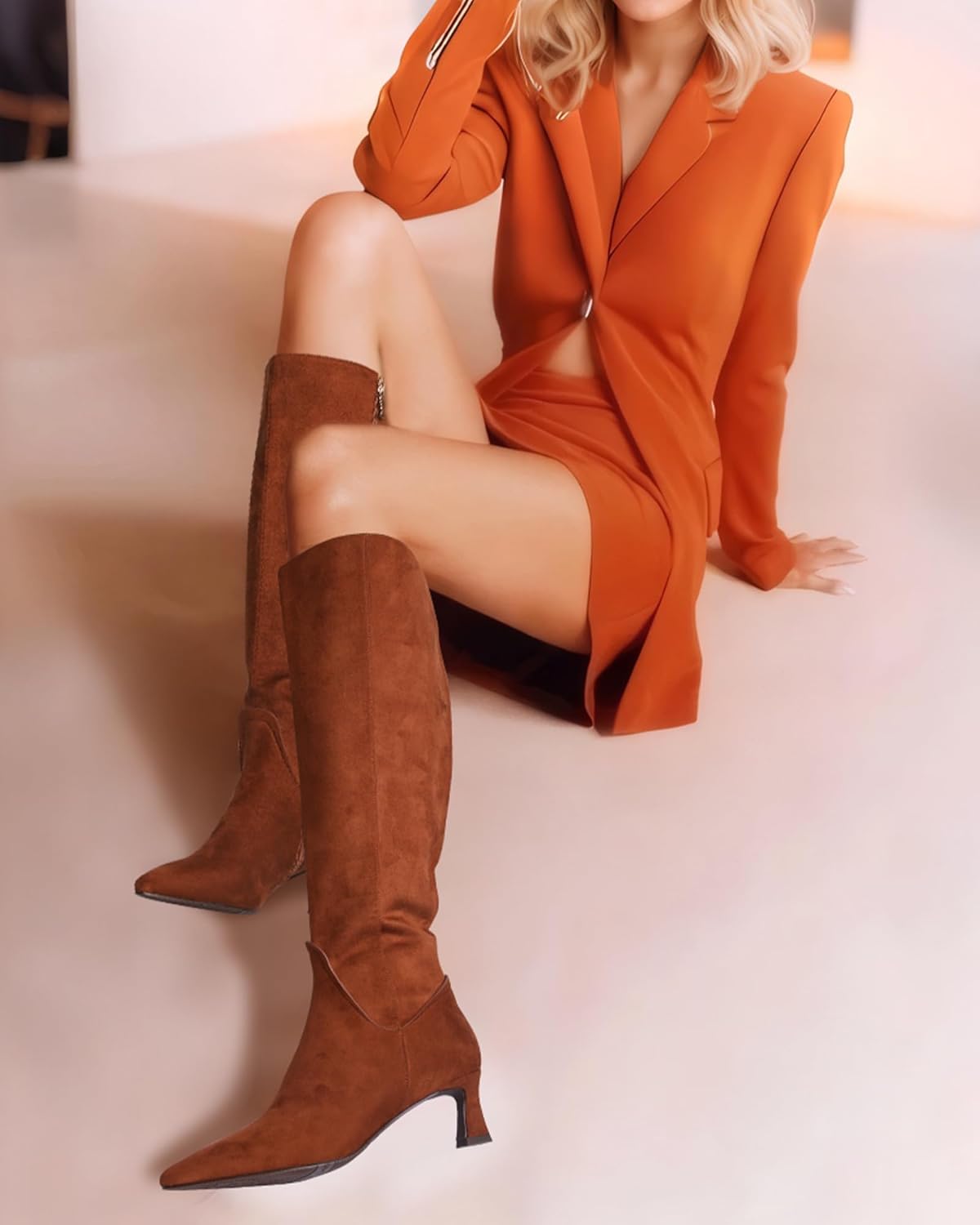 MUCCCUTE Knee High Boots for Women Chunky Heel Square Toe with Side Zipper Pull On Tall Fall Botas - Image 2