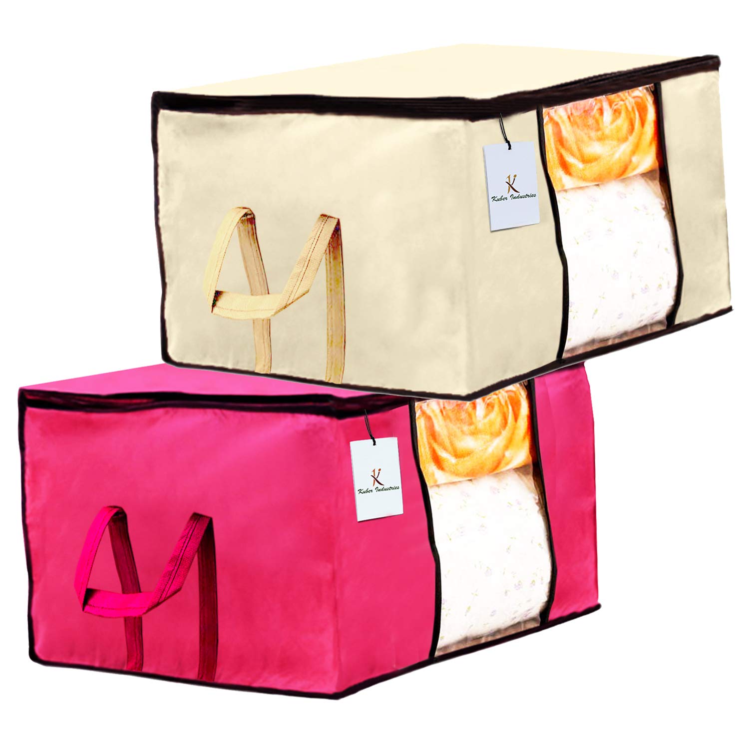 Kuber Industries Underbed Storage Bag, Storage Organiser, Blanket Cover Set of 2 - Ivory, Pink Extra Large Size-CTKTC23835, Standard-image-8