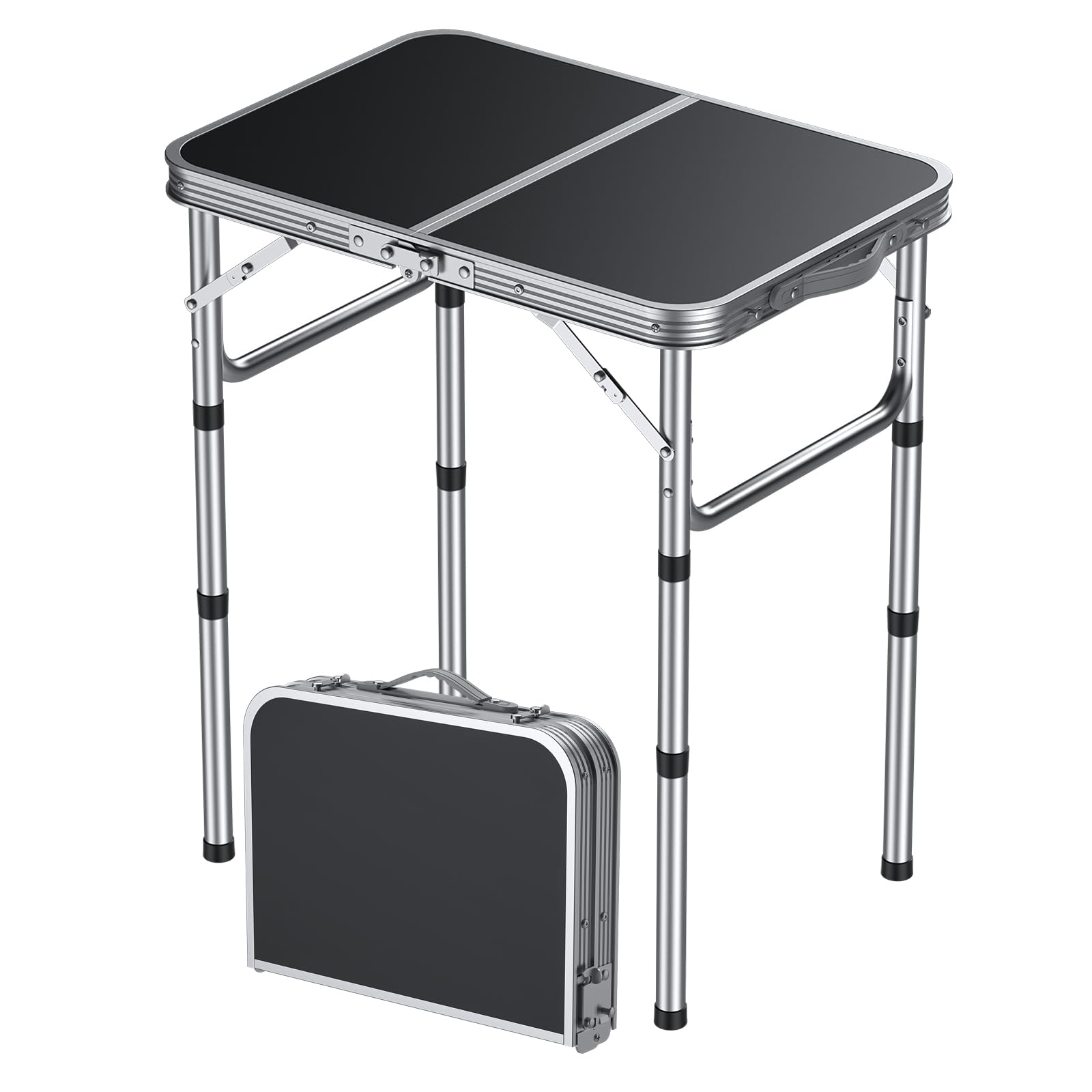 HOMGEN Mały składany stół kempingowy z 3 regulowanymi wysokościami, 58 x 40 cm, aluminiowy, przenośny, składany, lekki stół piknikowy, do użytku na zewnątrz, wewnątrz, do kuchni, ogrodu, 3 wysokości