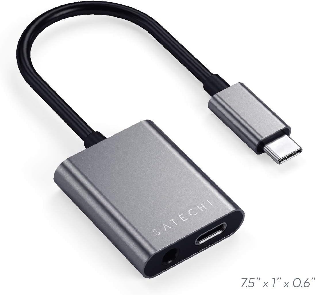 Satechi Aluminum Type-C to 3.5mm Audio Headphone Jack Adapter with USB-C PD Charging - Compatible with 2020/2018 iPad Pro, Google Pixel 3/XL/2, Microsoft Surface Go, Samsung Galaxy S9 Plus/S9, HTC U11