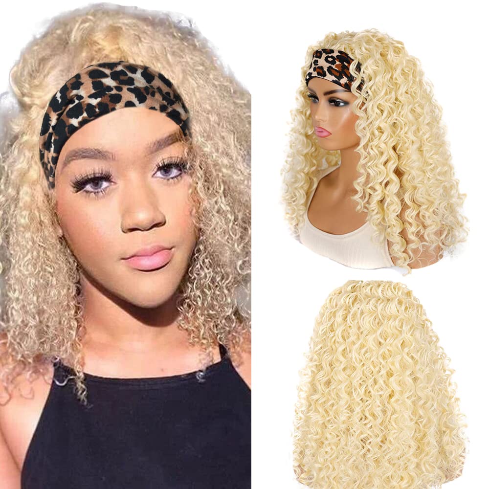 24 Inch 613 Blonde Headband Wigs Human Hair Kinky Curly Wave Wigs Real Remy Hair