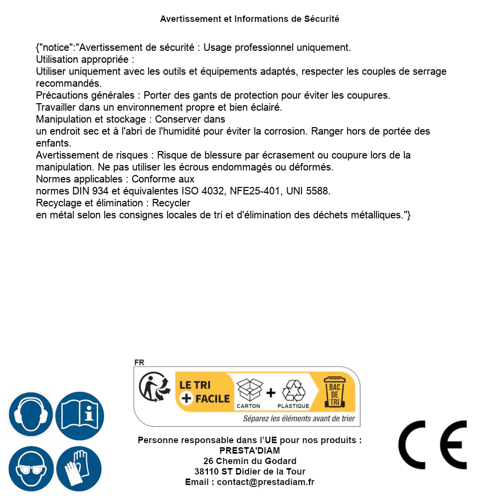10 dadi esagonali M36 mm, DIN 934, acciaio inox A4, D-Work