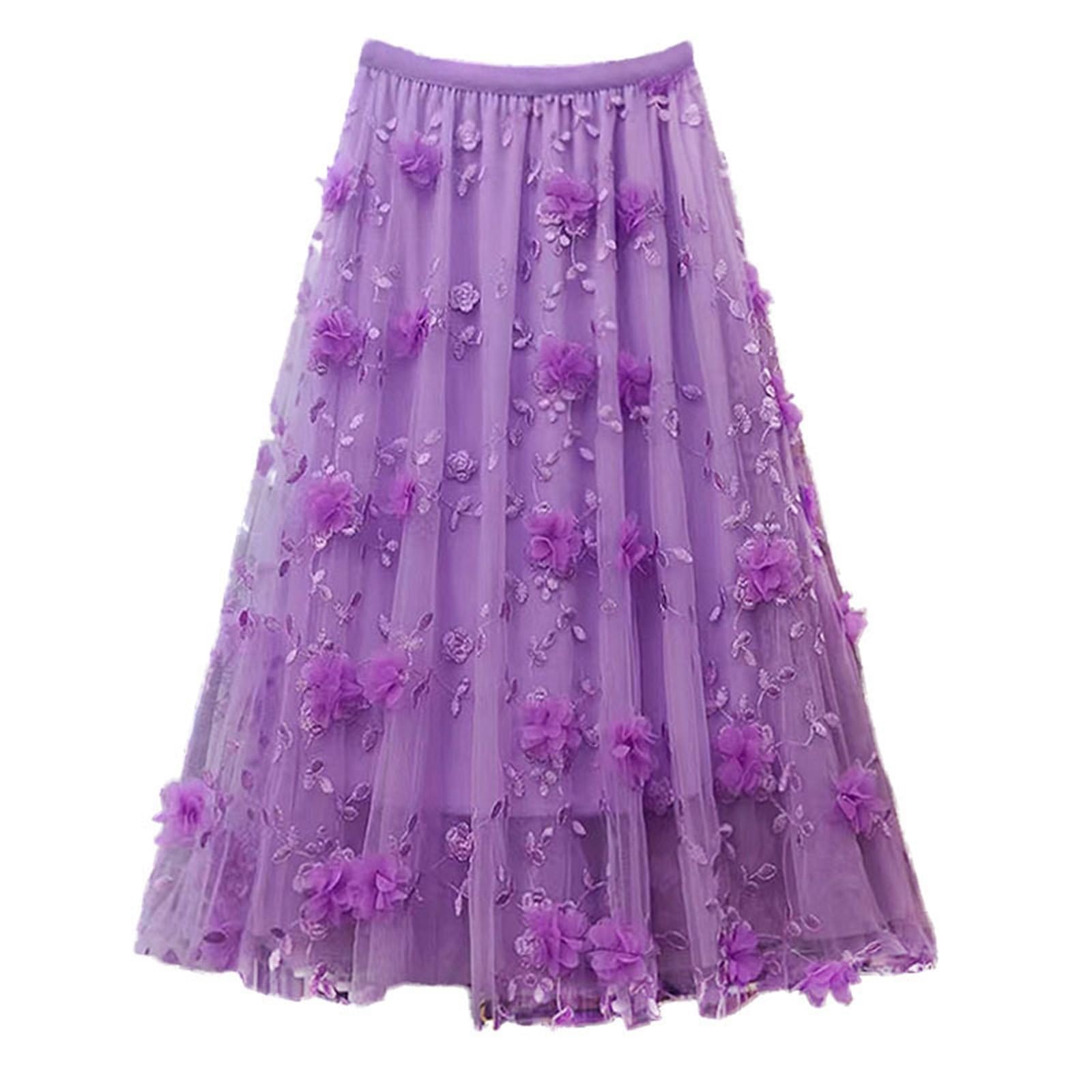 Gonna Estiva in Tulle Viola da Donna, Linea A, Lunghezza Midi