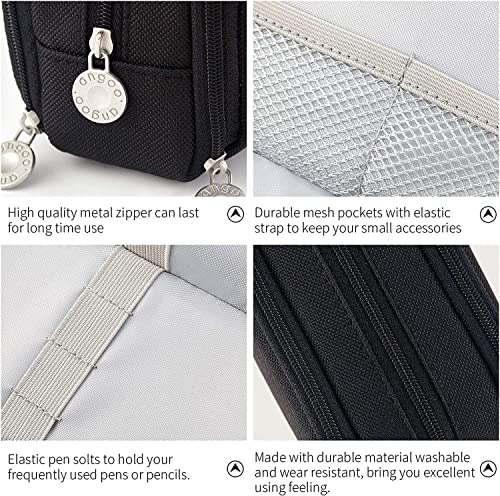 Image of Canvas Large Capacity Pencil Box for Girls & Boys, 3 Compartments Pen & Pencil Pouches, Aesthetic Stationery Pouch for School Kids College Students, Cute Stationary Gift for Children (Black)