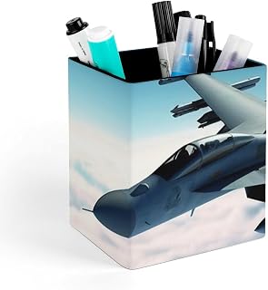Aircraft Fighter Jets Pen Holder for Desk Leather Pencil Cup Square Pen Organizer Makeup Brush Holders for Women Multifunctional Office Supplies Desk Accessories Storage