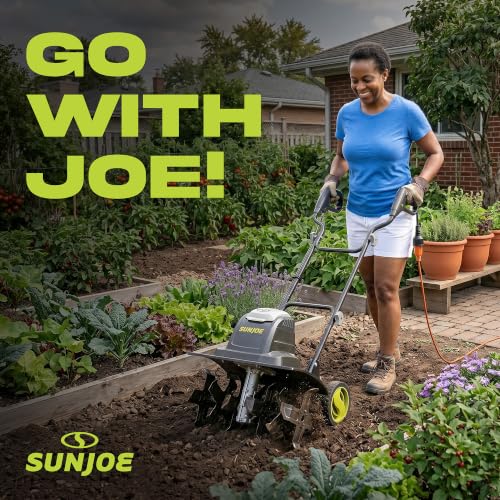 Image of Sun Joe Electric Garden Tiller & Cultivator with Steel Tines, TJ605E | 15-Amp Motor, 6 Tines, 15.7-Inch Cutting Width for Lawn, Yard & Soil Aeration