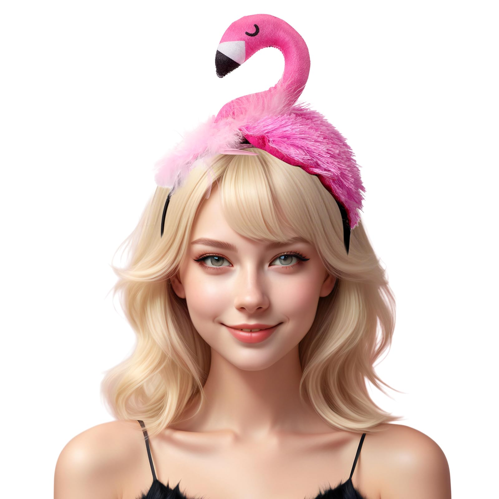 Jadive Plush Flamingo Headband Realistic Animal Flamingo Headband Halloween Funny Headwear Photo Props for Halloween Christmas Makeup Cosplay Themed Party Headpiece - Image 2