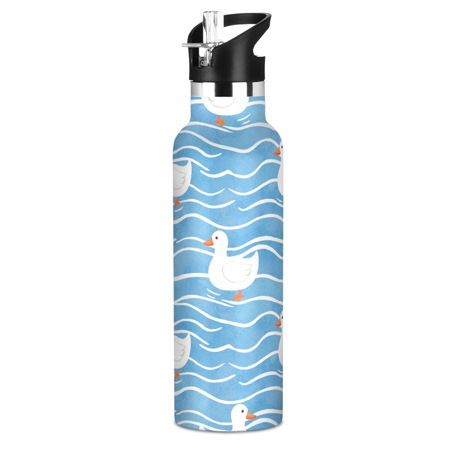 Swimming Birds White Goose Blue Water Bottle Stainless Steel Vacuum Insulated Mouth Bottle with Wide Handle