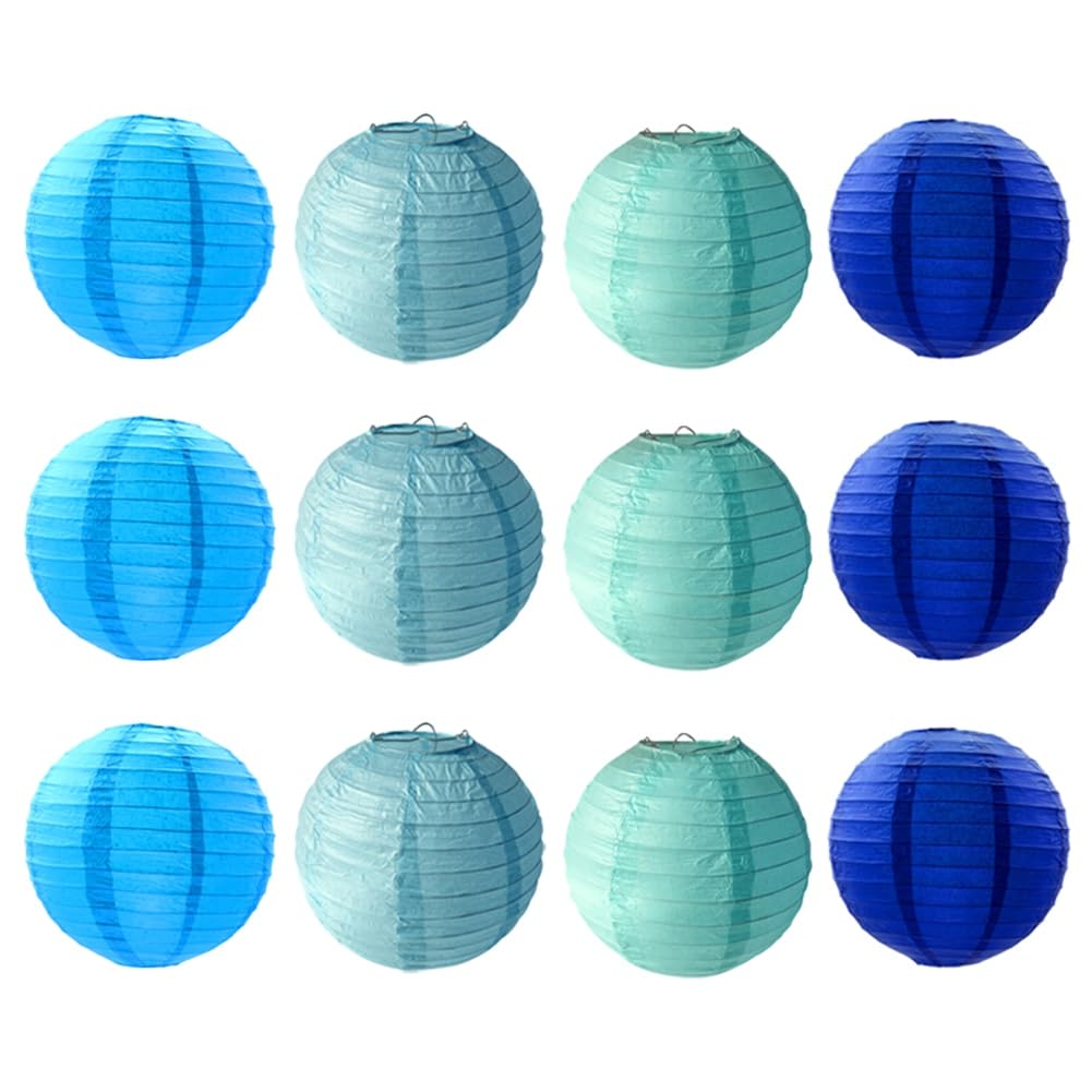 Vjsujehgy Blue Paper Lanterns,Chinese Round Paper Hanging Decoration Lanterns,Lights for Home Decoration,Parties Wedding,12pcs