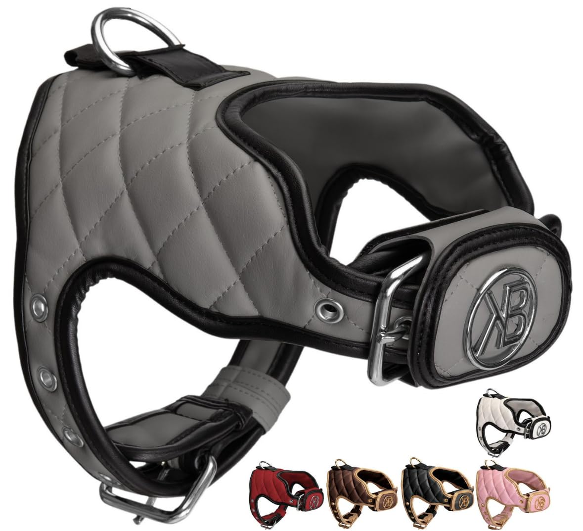Kaycee Belle® Luxury Dog Harness Comfortable Adjustable Premium soft Padded Vegan Leather No pull no-choke harness with power strap small medium large dogs (Grey Harness, Small)