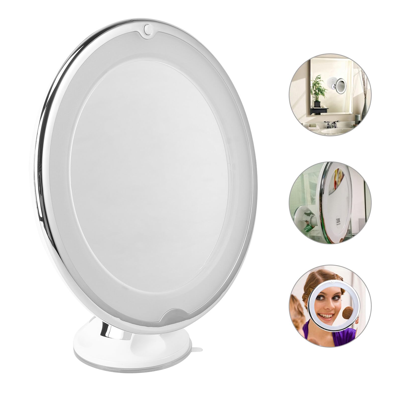 ibasenice Specchio per Trucco Tondo 7x con Illuminazione LED e Ventosa Bianco in Vetro per Bagno e Uso Personale