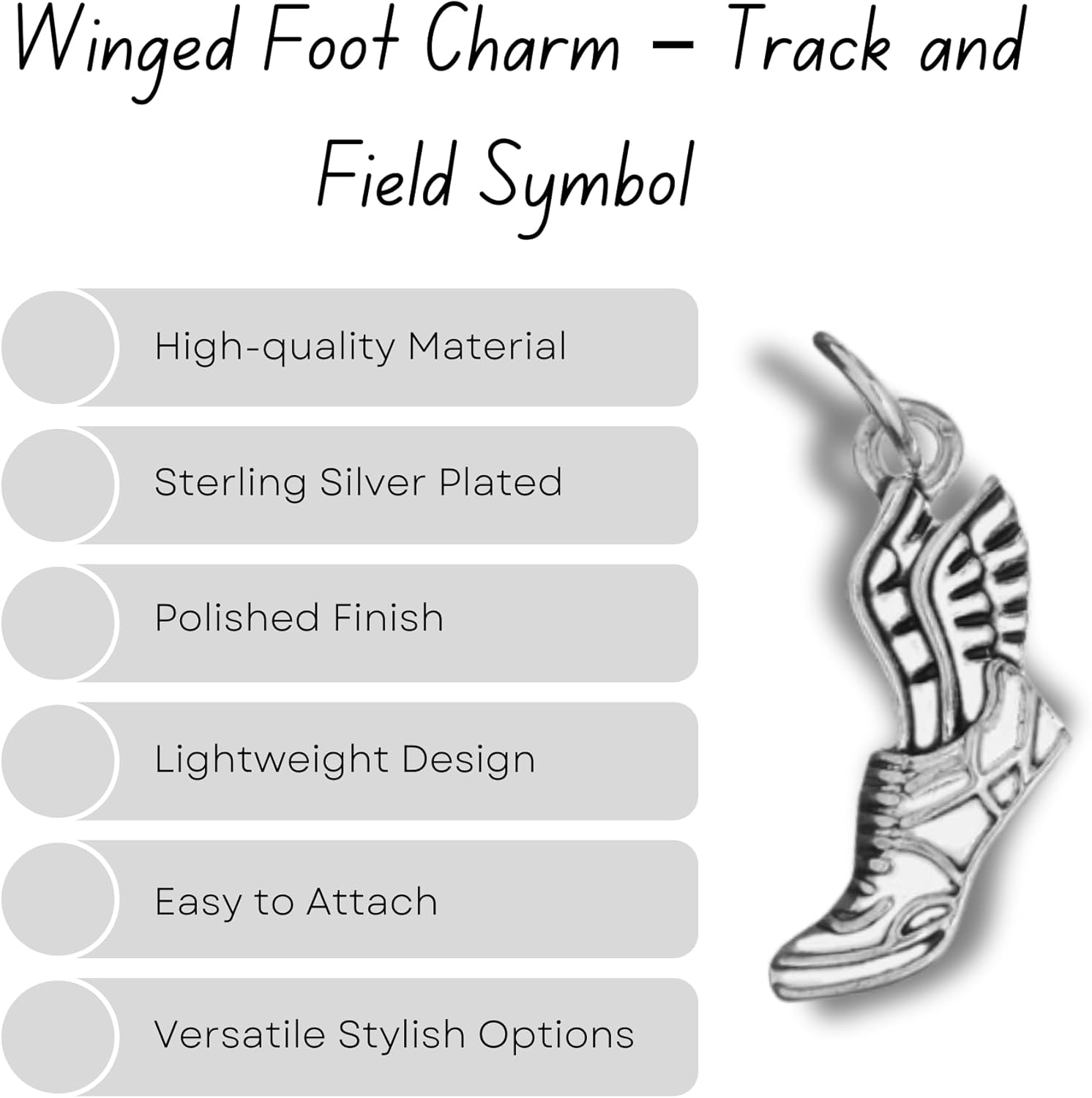 Winged Foot Charm and Hanging Charm – Track and Field Jewelry Symbol for DIY Projects, Crafting, Bracelets, Necklaces, Earrings, Gifts, and Sports Enthusiasts