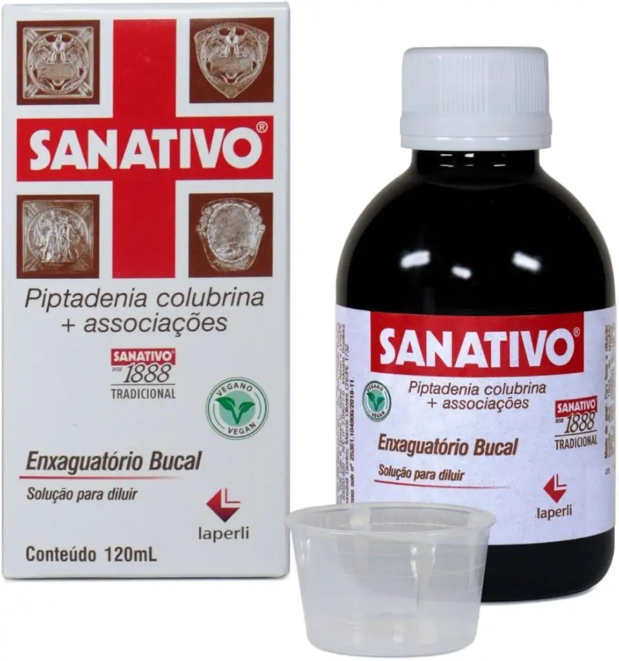 Sanativo Enxaguatório Bucal 120mL • Solução para Diluir com Plantas do Cerrado • Aroeira, Angico, Camapu e Mandacaru • Copo Dosador Incluso • Uso Diário Refrescante