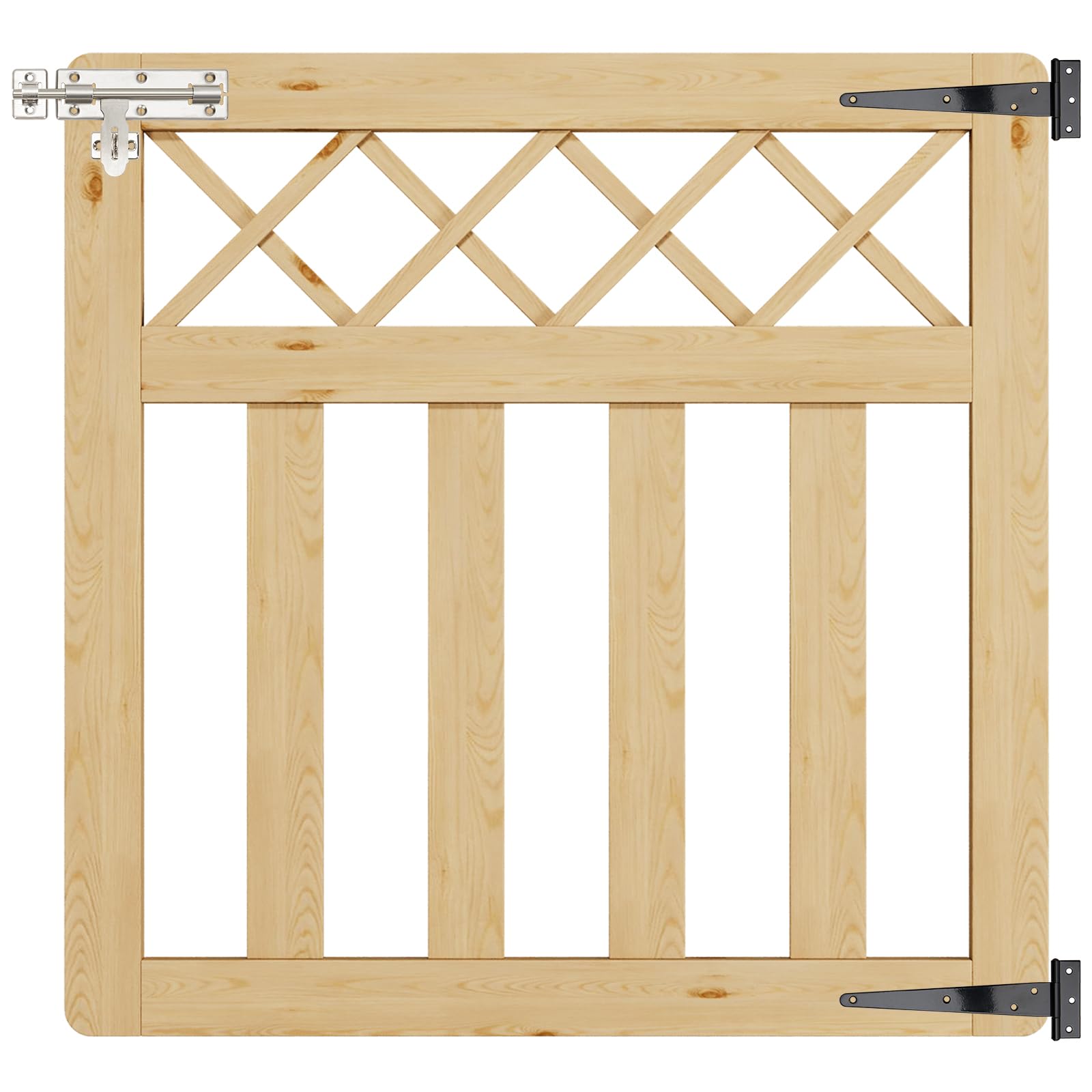 INMOZATA Garden Gate Wooden Pedestrian Gate with Gate Lock and Hinge, 3ft Wide x 3ft High (90cm Wide*90cm High)