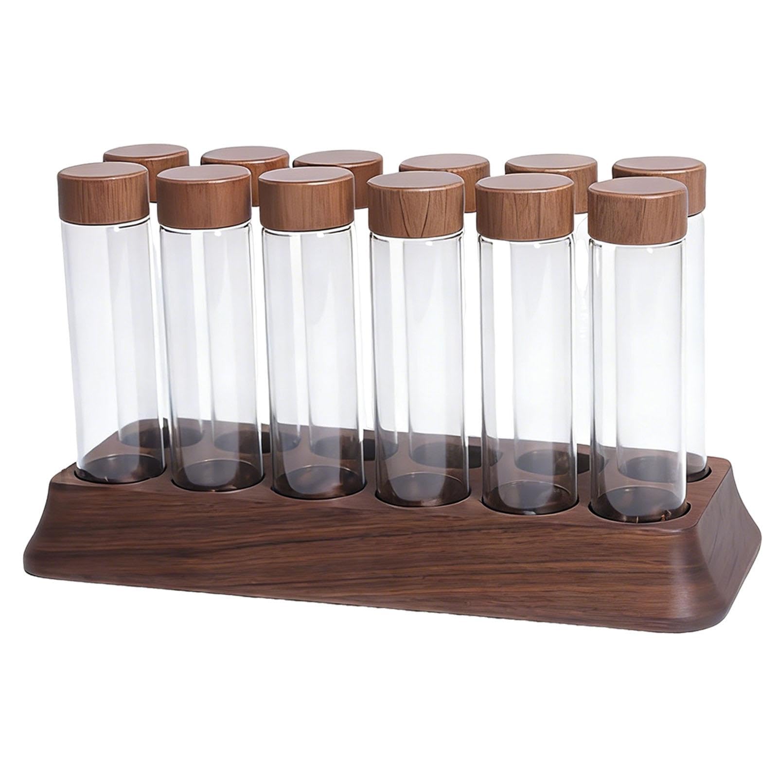 Homyl 12 Stück Kaffee Bohnenbehälter Aufbewahrungsröhren mit Trichter Glas Vorratsdosen Luftdicht mit Holzdeckel für Frischhaltung für Kaffeezubereitung Ges, 12 L