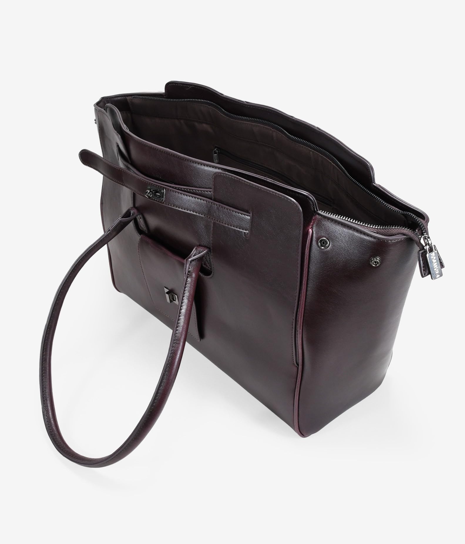 BOSANOVA Bolso de Hombro Estilo Shopper para Mujer con cinturón y Bolsillos Decorativos. Asas de Colgar y Cierre con Cremallera. Burdeos U