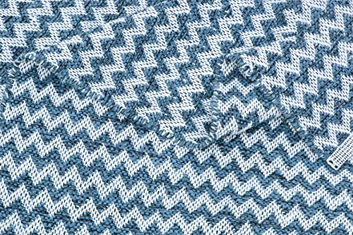 Image of The Home Talk Zig Zag Cotton Area Rug - Carpets Suitable for Living Room, Bedroom, Dining Room, Home Decor - Handcrafted Traditional Rectangular Rugs - Non-Skid | 4' X 6' - Ash Blue |