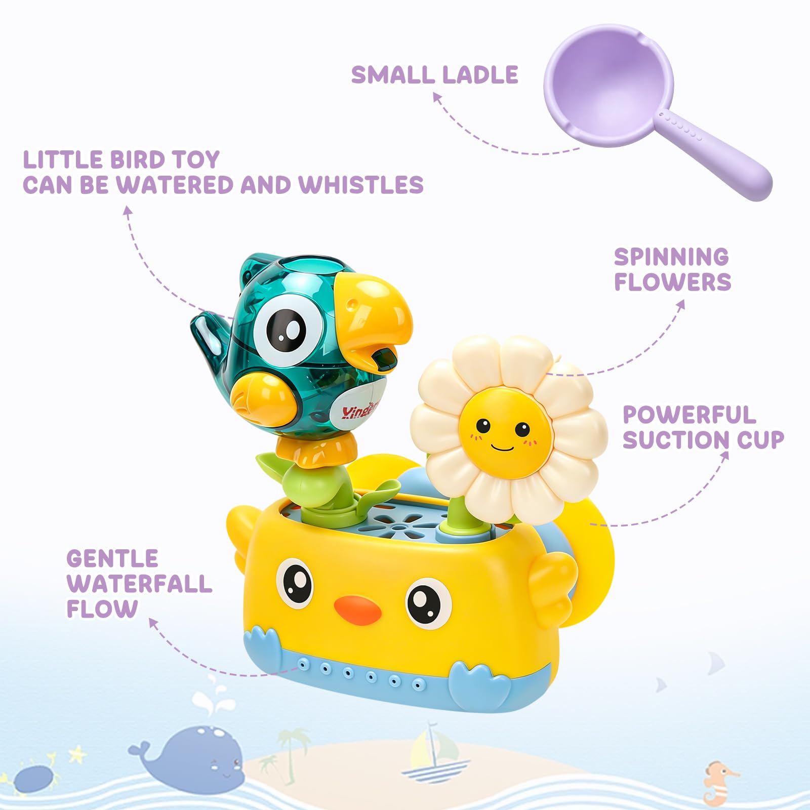 Bath Toys for Kids Baby Waterwheel Bathtub Toy , Manual Bird & Flower Waterfall Shower Toy for Kids, Interactive Bathtub Toy with Suction Cup, Shower Fun for Bath Time - Great for Boys, Girls — view 5