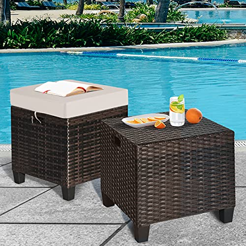 Giantex HW63237BN Mayjooy 2-Piece Rattan Patio Ottoman, All Weather Wicker Ottoman W/Removable Cushion & Steel Frame thumb #1