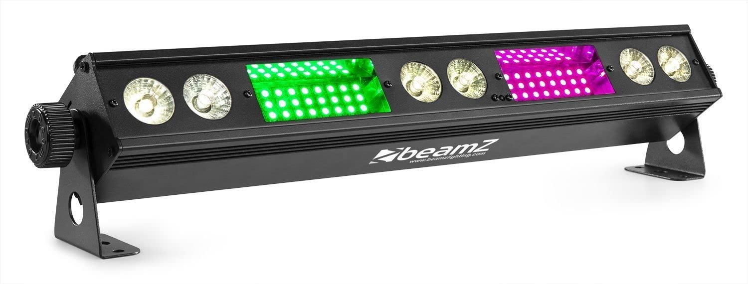 BeamZ LSB340 - Barra LED 2-en-1 con 54 LEDs RGB SMD y 6 LEDs blanco cálido 3W, modo DMX 7/13 canales, control remoto, efectos estrobo, auto, sonido y conexión en cadena máx. 6 unidades
