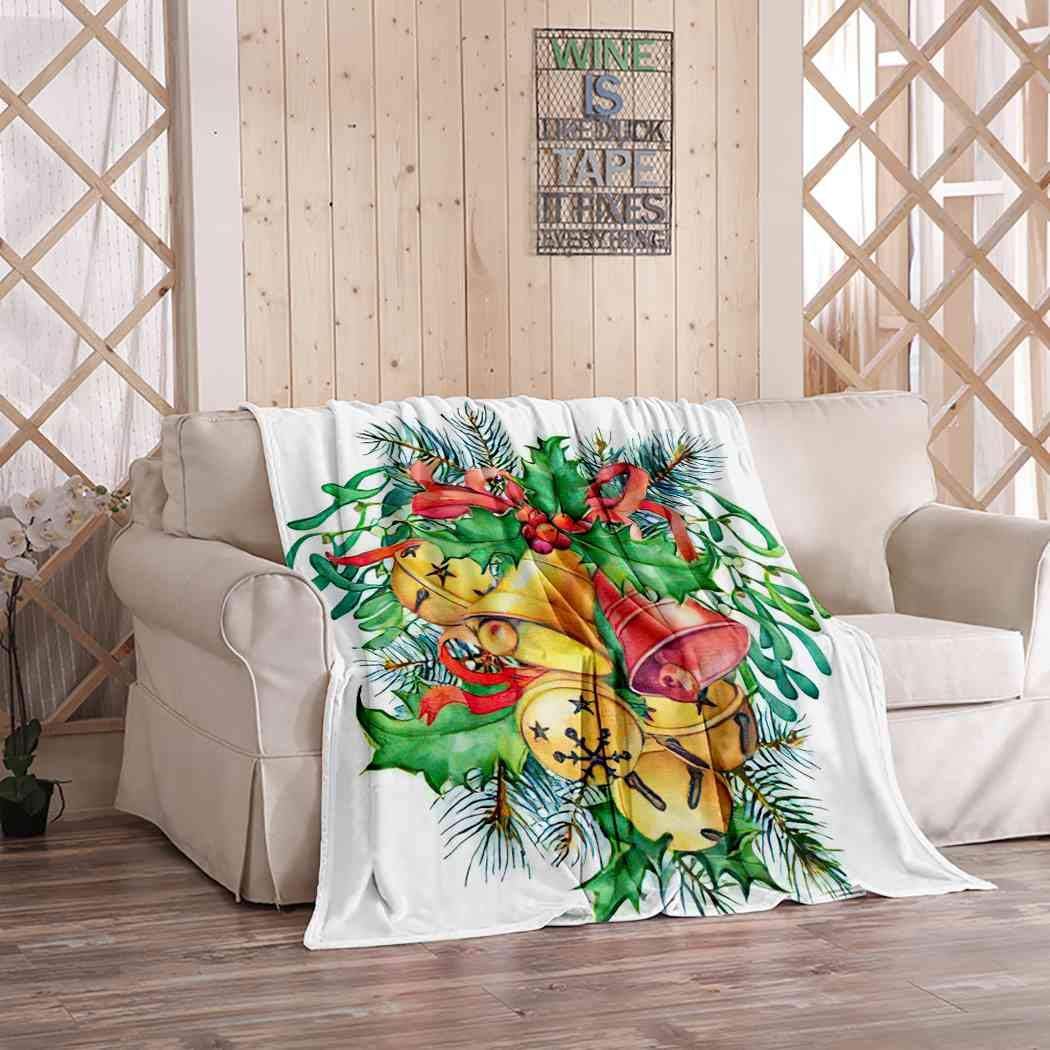 Aofire Pine Fir Tree Flannel Blankets and Throws, Christmas Mistletoe Holly Bells
