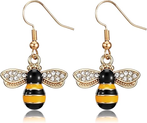 2Pcs Bumble Bee Earrings for Women Honey Earrings Cute Bumble Bee Gifts Gold Dangle Honey Jewelry Decoration for Parties Birthday Daily Wear